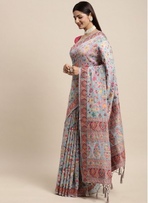 Alluring Woven Cotton Silk Blue Contemporary Style Saree