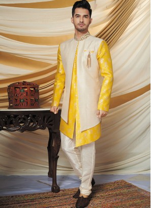 Alluring Yellow Party Wear Indo western set