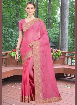 Amazing Embroidered Pink Classic Saree