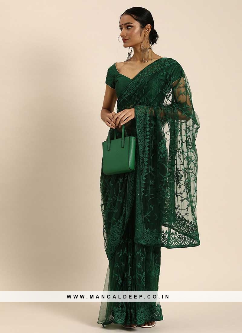 Amazing Green Color Net Party Wear Saree