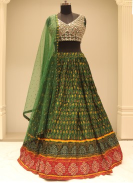 Amazing Green Digital Printed Georgette Festive Wear Lehenga Choli