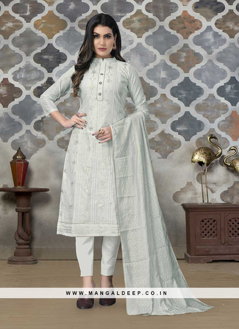 Amazing Grey Color Chanderi Dress Material