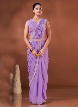 Amazing Lavender Handwork Chinon Designer Saree