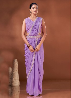 Amazing Lavender Handwork Chinon Designer Saree
