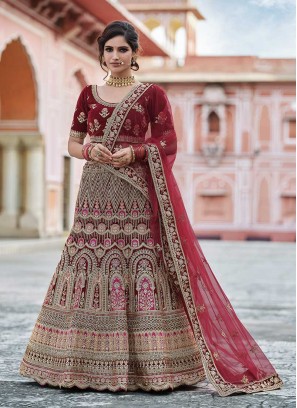 Amazing Maroon Color Embroidered Bridal Lehenga