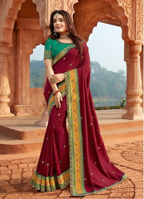 Amazing Maroon Color Silk Saree