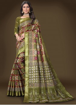 Amazing Mehendi Ajrakh Printed Cotton Silk Festive