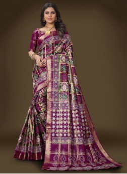 Amazing Multi Color Ajrakh Printed Cotton Silk Fes