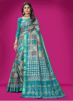 Amazing Blue Ajrakh Printed Cotton Silk Festive We