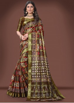 Amazing Brown Ajrakh Printed Cotton Silk Festive W