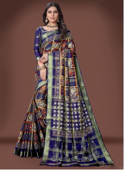 Amazing Blue Ajrakh Printed Cotton Silk Festive We