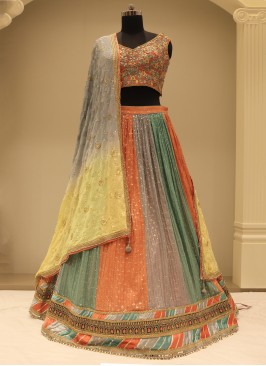 Amazing Multi Coloured Sequins Georgette Festive Wear Lehenga Choli