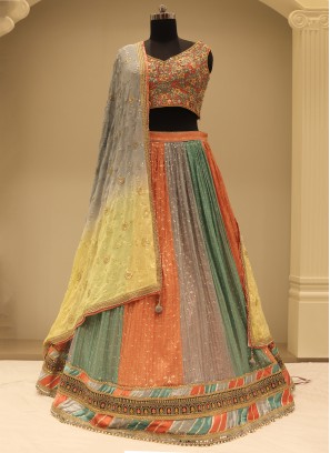 Amazing Multi Coloured Sequins Georgette Festive Wear Lehenga Choli