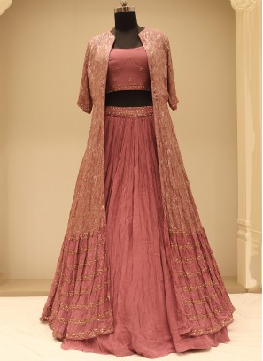 Amazing Onion Pink Sequins Georgette Festive Wear Lehenga Choli