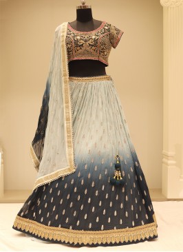 Amazing Blue Shaded Embroidered Georgette Festive 