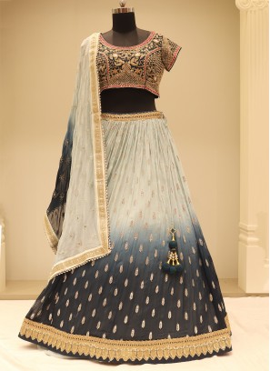 Amazing Blue Shaded Embroidered Georgette Festive Wear Lehenga Choli