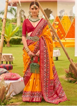 Amazing Patola Silk  Patola Print Orange Saree