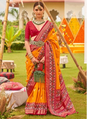 Amazing Patola Silk  Patola Print Orange Saree