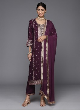 Amazing Silk Blend Purple Readymade Salwar Kameez