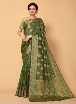 Amazing Zari Green Organza Classic Saree