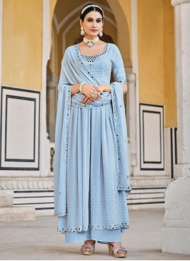 Amusing Aqua Blue Georgette Palazzo Salwar Kameez