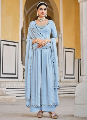 Amusing Aqua Blue Georgette Palazzo Salwar Kameez