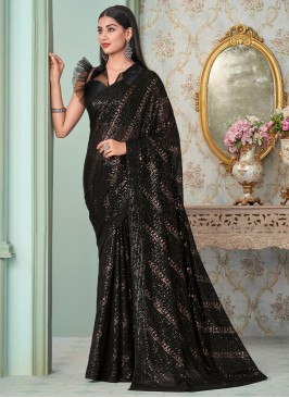 Amusing Black Sequins Classic Saree