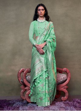 Amusing Cotton Woven Sea Green Trendy Saree