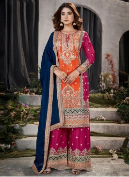 Amusing Embroidered Orange Trendy Salwar Kameez 