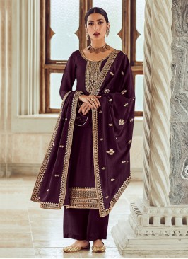 Amusing Embroidered Purple Designer Salwar Suit 