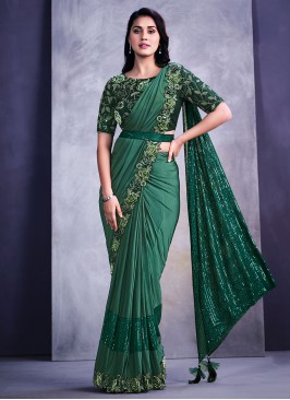 Amusing Green Festival Contemporary Style Saree