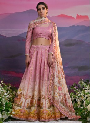 Amusing Pink Print Viscose A Line Lehenga Choli
