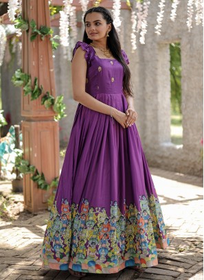 Amusing Printed Purple Designer Gown