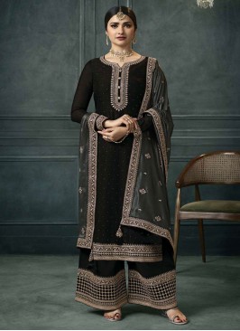 Amusing Silk Black Pakistani Salwar Kameez