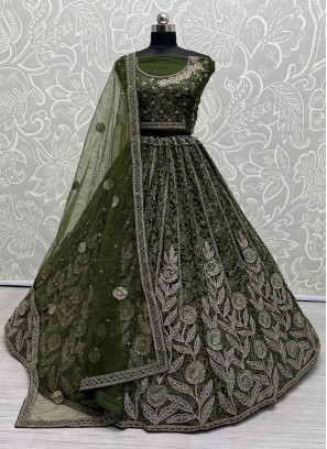 Amusing Thread Work Green Trendy Lehenga Choli