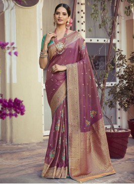 Amusing Wine Meenakari Art Silk Contemporary Saree