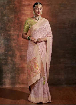 Amusing Zari Rose Pink Designer Saree