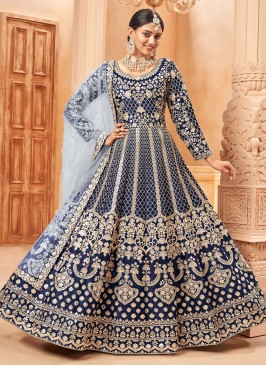 Anarkali Salwar Kameez Resham Art Silk in Blue