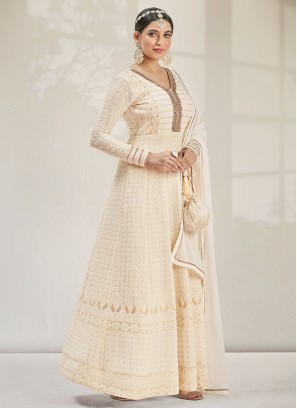 Anarkali Salwar Kameez Sequins Georgette in Off White
