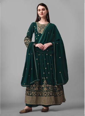 Anarkali Suit Designer Faux Georgette in Green