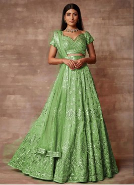 Angelic Embroidered Sea Green Organza Lehenga Choli