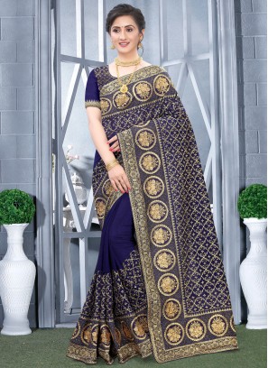 Angelic Fancy Fabric Navy Blue Embroidered Traditional Designer Saree