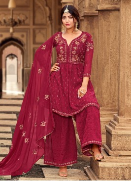 Angelic Faux Georgette Embroidered Palazzo Salwar Kameez