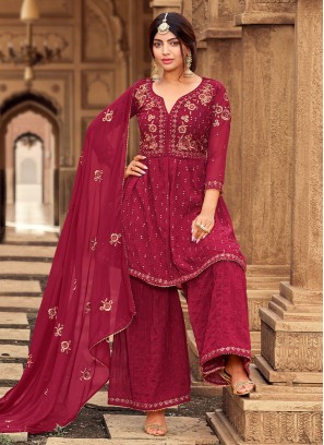 Angelic Faux Georgette Embroidered Palazzo Salwar Kameez
