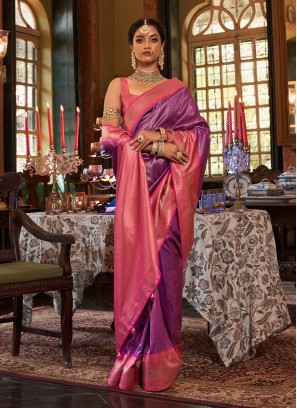 Angelic Kanjivaram Silk Purple Weaving Classic Saree