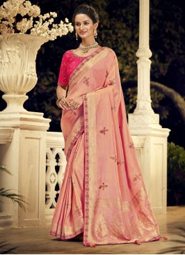 Angelic Pink Silk Designer Saree