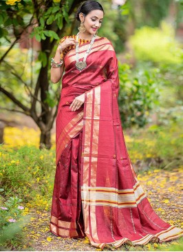 Angelic Woven Silk Maroon Classic Saree