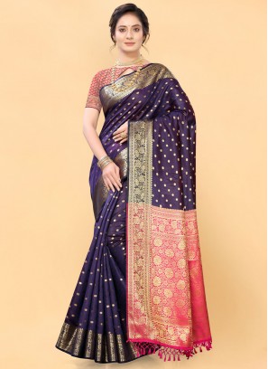 Angelic Zari Purple Silk Classic Saree