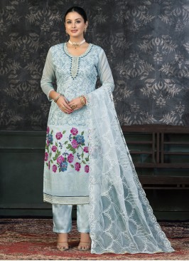 Appealing Aqua Blue Handwork Salwar Suit