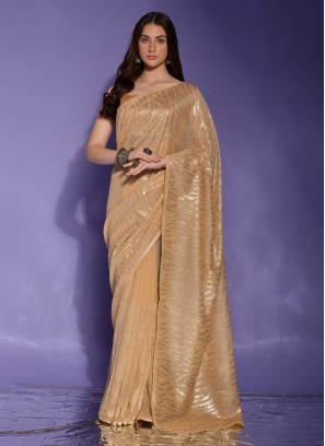 Appealing Beige Ceremonial Contemporary Saree